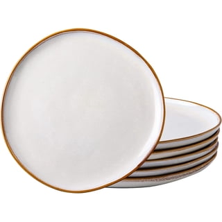 AmorArc Ceramic Dinner Plates Set of 6,10.5 Inch Handmade Reactive Glaze Stoneware Plates,Large Rustic Shape Dinnerware Dish Set for Kitchen, Microwave & Dishwasher Safe,Scratch Resistant-Pearl White
