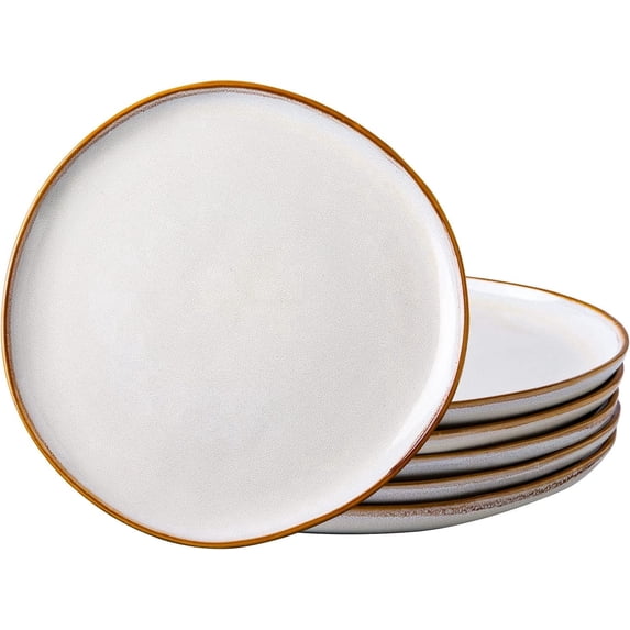 AmorArc Ceramic Dinner Plates Set of 6,10.5 Inch Handmade Reactive Glaze Stoneware Plates,Large Rustic Shape Dinnerware Dish Set for Kitchen, Microwave & Dishwasher Safe,Scratch Resistant-Pearl White