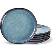 AmorArc Ceramic Dinner Plates Set of 6, 10.5 Inch Handmade Reactive Glaze Stoneware Plates, Rustic Shape Dinnerware Dish Set for Kitchen, Microwave & Dishwasher Safe, Scratch Resistant-Ceylon Blue