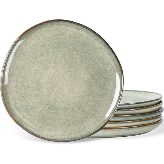 AmorArc Ceramic Dinner Plates Set of 6,10.5 Inch Handmade Reactive Glaze Stoneware Plates,Rustic Shape Dinnerware Dish Set for Kitchen,Microwave & Dishwasher Safe,Scratch Resistant-Reactive Color