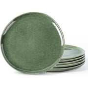 AmorArc Ceramic Dinner Plates Set of 6,10.5 Inch Handmade Reactive Glaze Stoneware Plates, Rustic Shape Dinnerware Dish Set for Kitchen, Microwave & Dishwasher Safe, Scratch Resistant-Gade Green