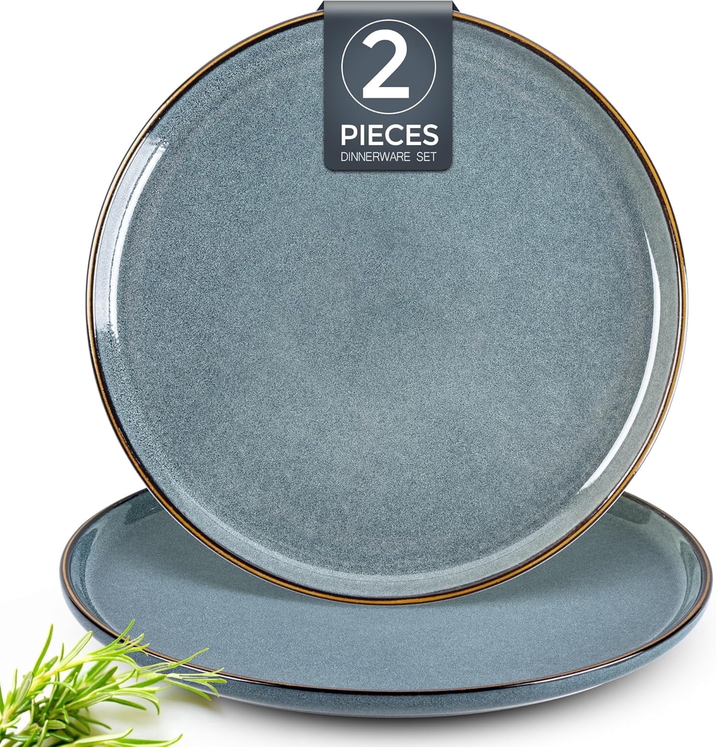 AmorArc Ceramic Dinner Plates Set of 2, 10.5 Inch Large Stoneware Plates for Kitchen, Microwave& Dishwasher Safe, Scratch Resistant-Space Blue