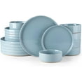 thumbnail image 1 of AmorArc Ceramic Dinnerware Set for 6 | Speckled Stoneware Plates and Bowls with Rustic Terracotta Underside| Scratch Resistant,Dishwasher & Microwave Safe Dishes Sets- 18pcs Blue, 1 of 10