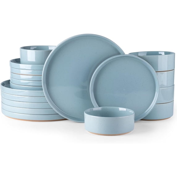 AmorArc Ceramic Dinnerware Set for 6 | Speckled Stoneware Plates and Bowls with Rustic Terracotta Underside| Scratch Resistant,Dishwasher & Microwave Safe Dishes Sets- 18pcs Blue