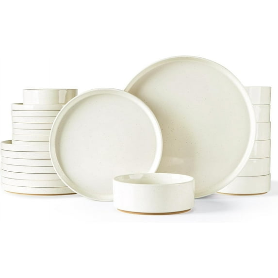 AmorArc Ceramic Dinnerware Set for 8 | Speckled Stoneware Plates and Bowls with Rustic Terracotta Underside| Scratch Resistant,Dishwasher & Microwave Safe Dishes Sets- 24pcs Beige
