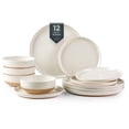 thumbnail image 1 of AmorArc Ceramic Dinnerware Sets for 4, 12 Pieces Handpainted Plates and Bowls Set with Rustic Terracotta Underside, Scratch Resistant Stoneware Dishes Set, Dishwasher & Microwave Safe,Light Beige, 1 of 9