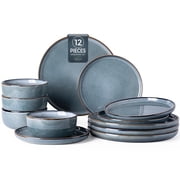 AmorArc Ceramic Dinnerware Sets for 4, 12 Pieces Stoneware Plates and Bowls Sets, Reactive Glaze Dishes -Scratch Resistant, Dishwasher&Microwave Safe, Space Blue Service for 4