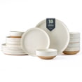 thumbnail image 1 of AmorArc Ceramic Dinnerware Sets for 6, 18 Pieces Handpainted Plates and Bowls Set with Rustic Terracotta Underside, Scratch Resistant Stoneware Dishes Set, Dishwasher & Microwave Safe,Light Beige, 1 of 9