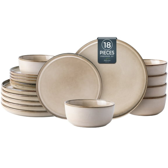 AmorArc Ceramic Dinnerware Sets for 6, 18 Pieces Stoneware Plates and Bowls Sets, Scratch Resistant Dishes, Dishwasher & Microwave Safe, Reactive Glaze-Cappuccino (Service for 6)