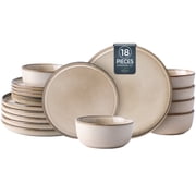 AmorArc Ceramic Dinnerware Sets for 6, 18 Pieces Stoneware Plates and Bowls Sets, Scratch Resistant Dishes, Dishwasher & Microwave Safe, Reactive Glaze-Cappucci