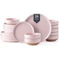 thumbnail image 1 of AmorArc Ceramic Dinnerware Sets for 8, 24 Pieces Handpainted Speckled Plates and Bowls Set with Rustic Terracotta Underside, Scratch Resistant Stoneware Dishes Set, Dishwasher & Microwave Safe, Pink, 1 of 9