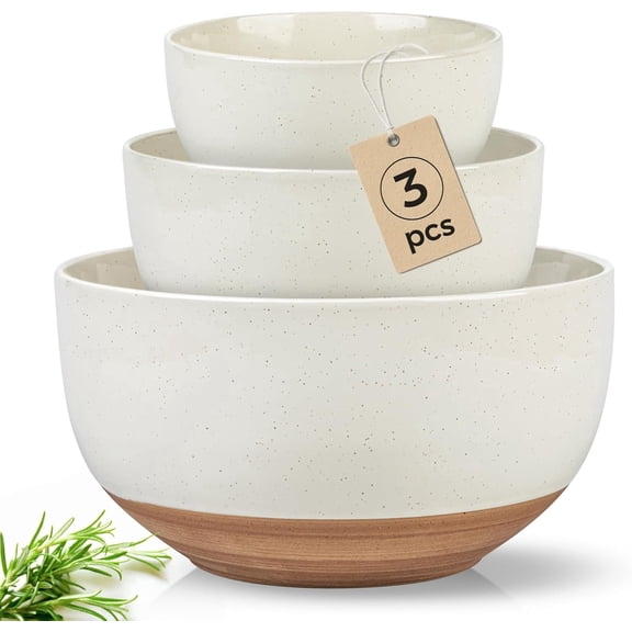 AmorArc Ceramic Mixing Bowls|Nesting Bowls Set of 3 for Kitchen|Stoneware Serving Bowls with Rustic Terracotta Underside for Mixing,Cooking,Baking,Salad| Microwave & Dishwasher Safe 4.6/2.8/1.3 Qt