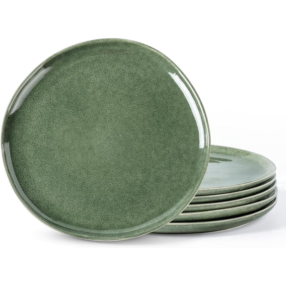 AmorArc Ceramic Plates Set of 6, 8.5 Inch Handmade Reactive Glaze Stoneware Plates set for Dessert, Salad, Appetizer, Dinner, Microwave & Dishwasher Safe, Scratch Resistant-Gade Green