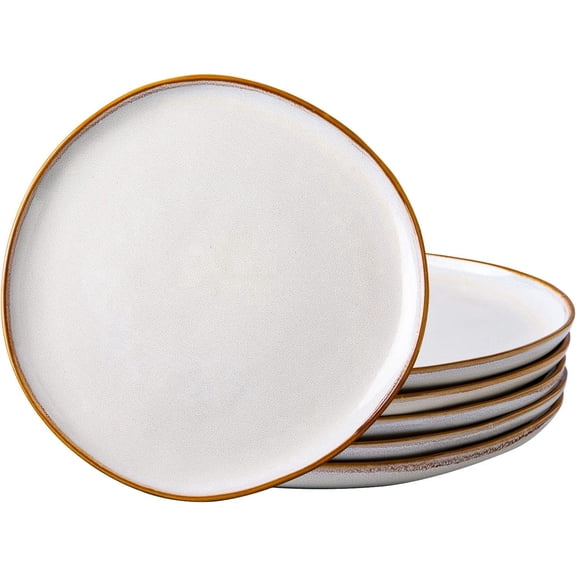 AmorArc Ceramic Plates Set of 6, 8.5 Inch Handmade Reactive Glaze Stoneware Plates set for Dessert, Salad, Appetizer, Dinner, Microwave & Dishwasher Safe, Scratch Resistant-Pearl White