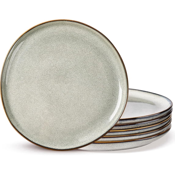 AmorArc Ceramic Plates Set of 6, 8.5 Inch Handmade Reactive Glaze Stoneware Plates set for Dessert, Salad, Appetizer, Dinner, Microwave & Dishwasher Safe, Scratch Resistant-Green Wheat