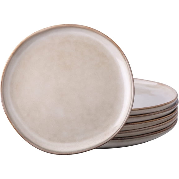 AmorArc Ceramic Plates Set of 6, 8.5 Inch Handmade Reactive Glaze Stoneware Plates set for Dessert, Salad, Appetizer, Dinner, Microwave & Dishwasher Safe, Scratch Resistant-Cappuccino