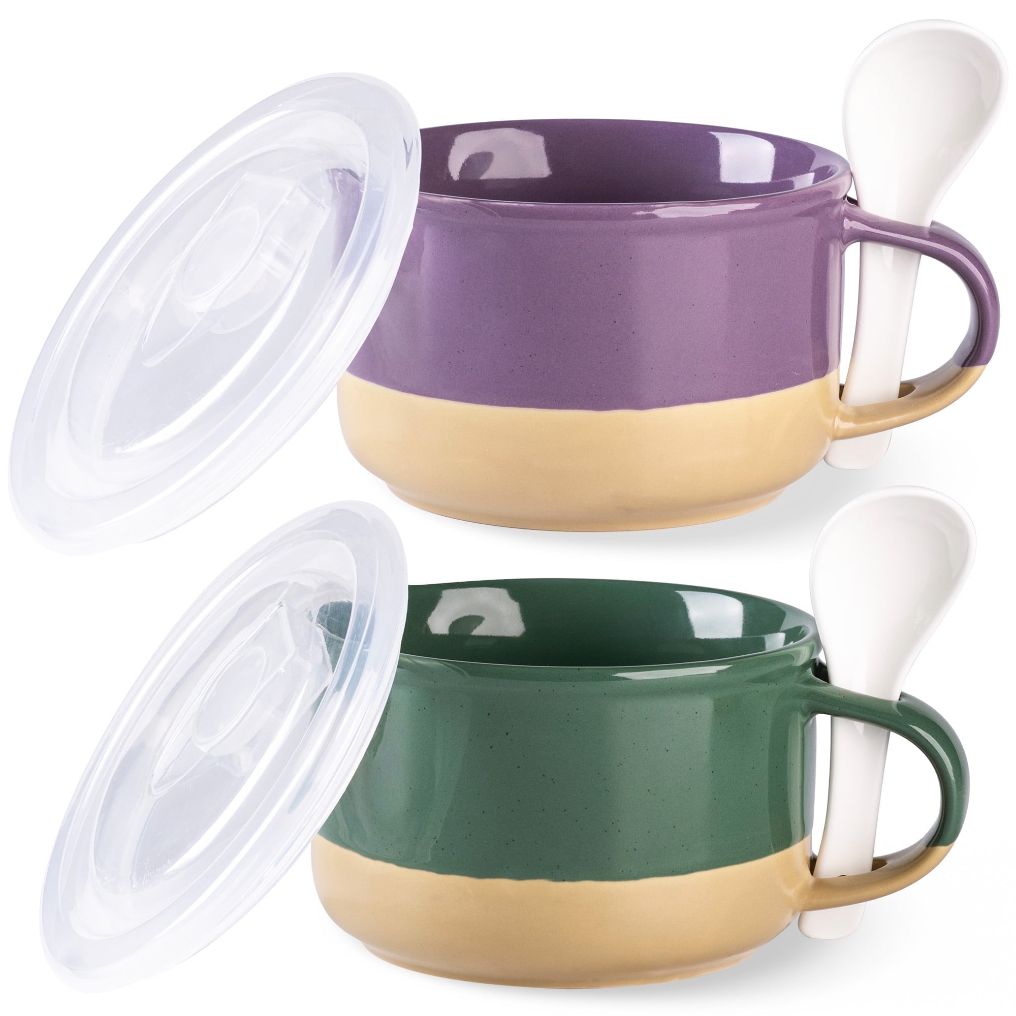 AmorArc Ceramic Soup Mugs with Handles and Lids,24 OZ Soup Cups Set of ...