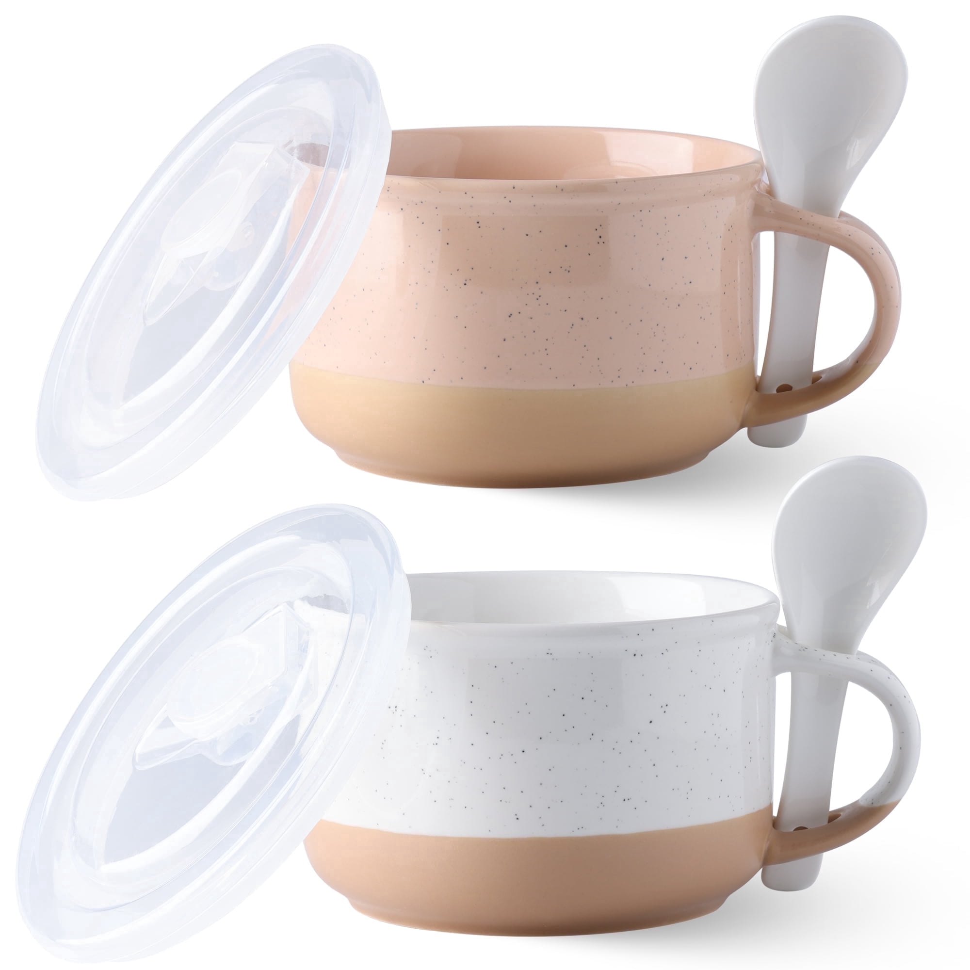 AmorArc Ceramic Soup Mugs with Handles and Lids,24 OZ Soup Cups