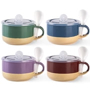 AmorArc Ceramic Soup Mugs with Handles and Lids,24 OZ Soup Cups Set of 4 with Terracotta Underside,Mug Bowls with Spoon for Soup/Cereal/Salad/Noodles/Ramen/Microware &Dishwasher Safe-Multicolor-2