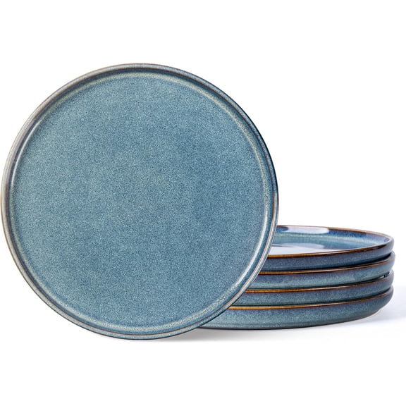 AmorArc Dinner Plates Set of 6, 10.5 Inch Reactive Glaze Ceramic Plates Set, Microwave, Dishwasher Safe, Scratch Resistant, Modern Large Dinnerware Dishes Set Kitchen Stoneware Plates-Ceylon Blue
