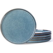 AmorArc Dinner Plates Set of 6, 10.5 Inch Reactive Glaze Ceramic Plates Set, Microwave, Dishwasher Safe, Scratch Resistant, Modern Large Dinnerware Dishes Set Kitchen Stoneware Plates-Ceylon Blue