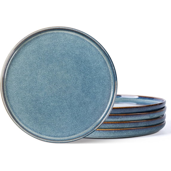 AmorArc Dinner Plates Set of 6, 10.5 Inch Reactive Glaze Ceramic Plates Set, Microwave, Dishwasher Safe, Scratch Resistant, Modern Large Dinnerware Dishes Set Kitchen Stoneware Plates-Ceylon Blue