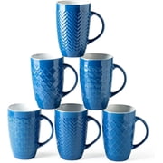 AmorArc Extra Large Coffee Mugs Set of 6, 20oz Ceramic Tall Coffee Mugs Set with Textured Geometric Patterns for Latte/Tea/Beer/Hot Cocoa, Dishwasher & Microwave Safe, Blue