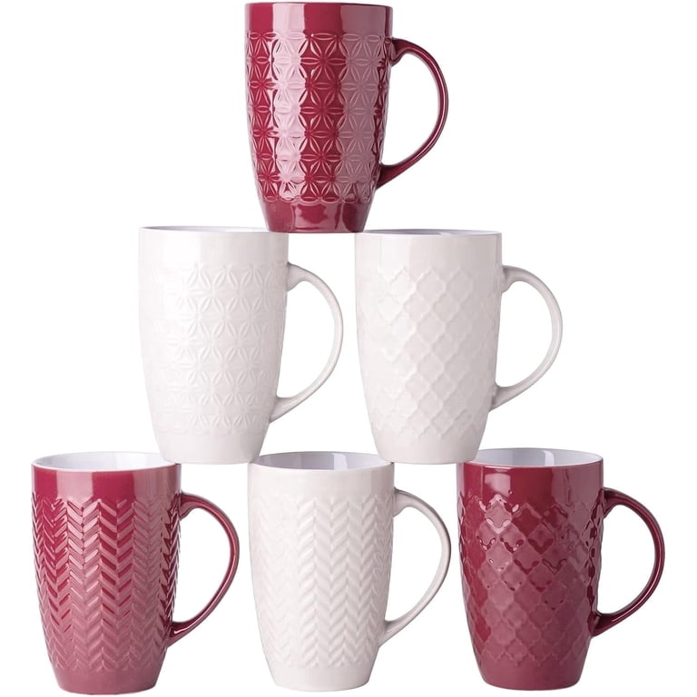 AmorArc Large Coffee Mugs Set of 6, 20oz Ceramic Tall Coffee Mugs Set with  Textured Geometric Patterns for Coffee/Tea/Beer/Hot Cocoa, Dishwasher & ...