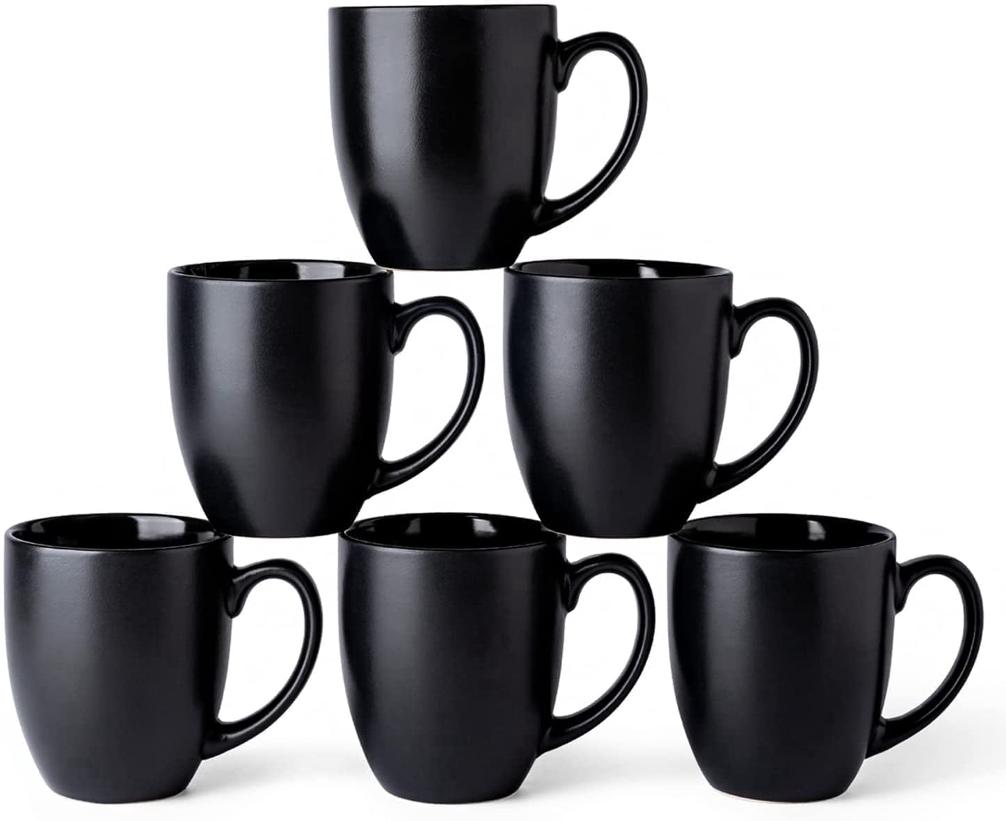 AmorArc 16oz Coffee Mugs Set of 6, Large Ceramic Coffee Mugs for Men Women Dad Mom, Modern Coffee Mugs with Handle for Tea/Latte/Cappuccino/Cocoa. Dishwasher&Microwave Safe, Matte Black