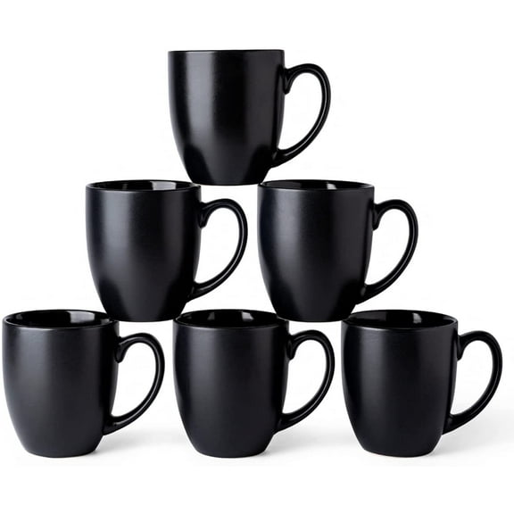 AmorArc 16oz Coffee Mugs Set of 6, Large Ceramic Coffee Mugs for Men Women Dad Mom, Modern Coffee Mugs with Handle for Tea/Latte/Cappuccino/Cocoa. Dishwasher&Microwave Safe, Matte Black