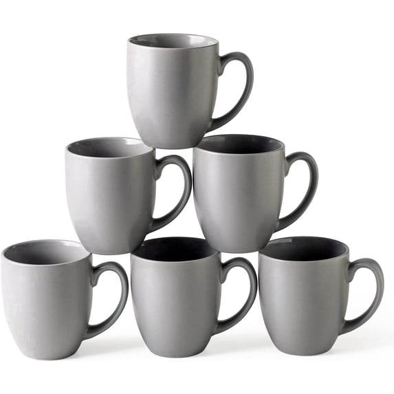 AmorArc 16oz Coffee Mugs Set of 6, Large Ceramic Coffee Cups with large Handle for Men Women,16oz Coffee Mugs for Coffee,Tea,Latte,Cocoa. Easy to Hold&Clean, Dishwasher&Microwave Safe, Matte Grey