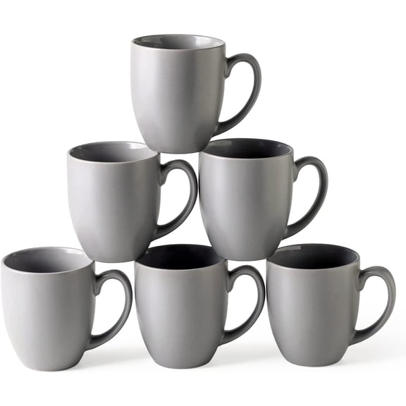 AmorArc 16oz Coffee Mugs Set of 6, Large Ceramic coffee mugs with large Handle for Men Women,16oz Coffee Mugs for Coffee,Tea,Latte,Cocoa. Easy to Hold&Clean, Dishwasher&Microwave Safe, Matte Grey