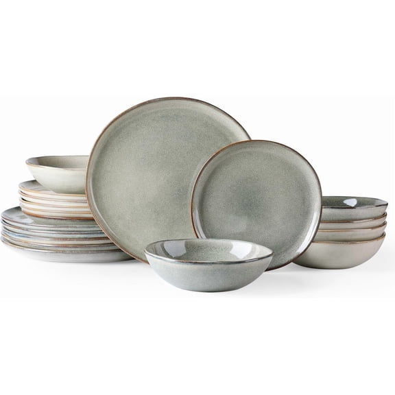 AmorArc Ceramic Dinnerware Sets,Handmade Reactive Glaze Stoneware Plates and Bowls Sets,Highly Chip and Crack Resistant | Dishwasher & Microwave Safe Dishes Set,Service for 6 Set(18pc),Reactive Glaze