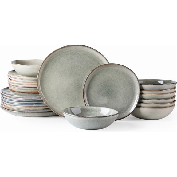 AmorArc Ceramic Dinnerware Sets,Handmade Reactive Glaze Stoneware Plates and Bowls Sets,Highly Chip and Crack Resistant | Dishwasher & Microwave Safe Dishes Set,Service for 8 Set(24pc),Reactive Glaze