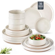 AmorArc Ceramic Dinnerware Set for 6 | Speckled Stoneware Plates and Bowls with unglazed terracotta | Scratch Resistant, Dishwasher & Microwave Safe ,Service for 6 Dishes Set18pcs,Beige