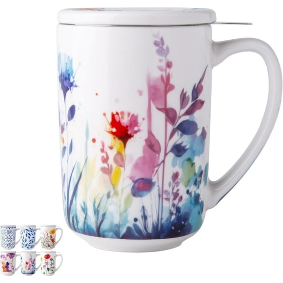 AmorArc Porcelain Tea Mug with Infuser and Lids, 18 Oz Cup Strainer Bag Holder for Loose Leaf Tea, Steeping Coffee Well-wrapped Box House-warming Wedding Birthday Gift, Sage