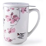 AmorArc Porcelain Tea Mug with Infuser and Lids, 18 Oz Cup Strainer Bag Holder for Loose Leaf Tea, Steeping Coffee Well-wrapped Box House-warming Wedding Birthday Gift, Pink