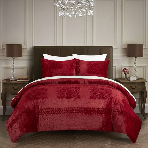 Amora 3 or 2 Piece Comforter Set Embossed Mandala Pattern Faux Fur