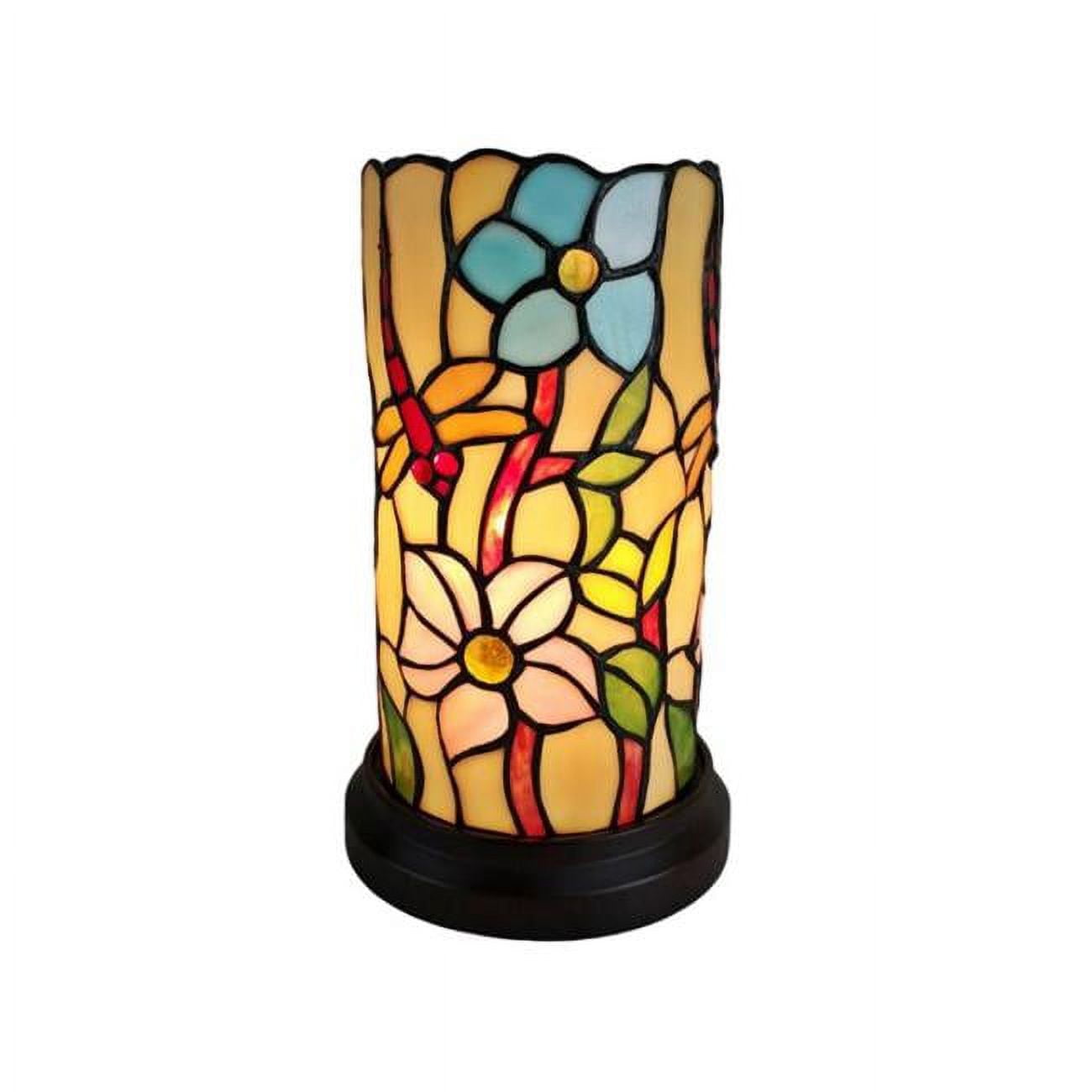 Tiffany Style 10" Stained Glass Floral Dragonfly Lamp