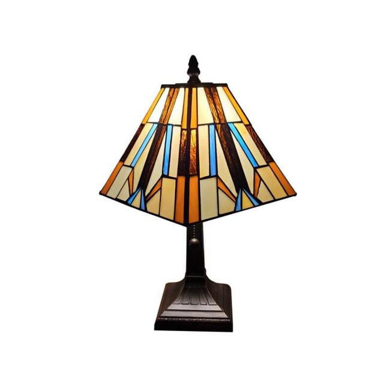 Amora Lighting Tiffany Style Mini Accent Lamp Mission Bedside Nightstand Handmade Pull Chain 15" Tall 8" Wide Gift AM100TL08B