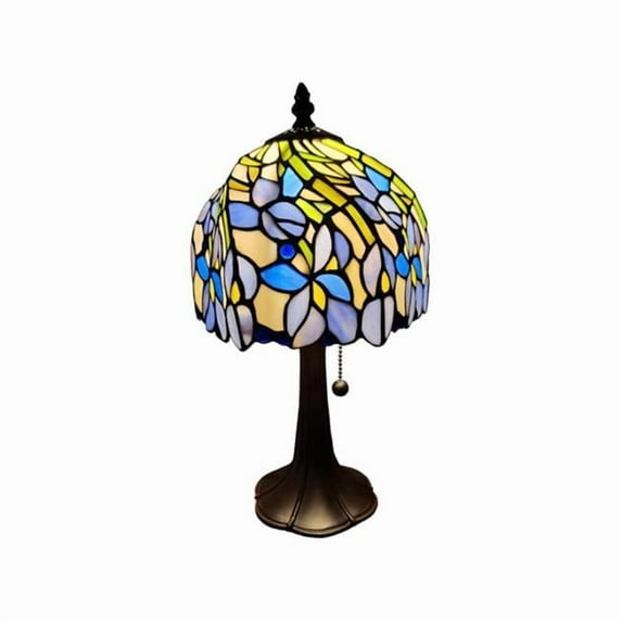 Amora Lighting Tiffany Style Mini Accent Lamp 15" Tall Stained Glass Purple Floral Iris Flower Bedroom Handmade Gift AM1076TL08B
