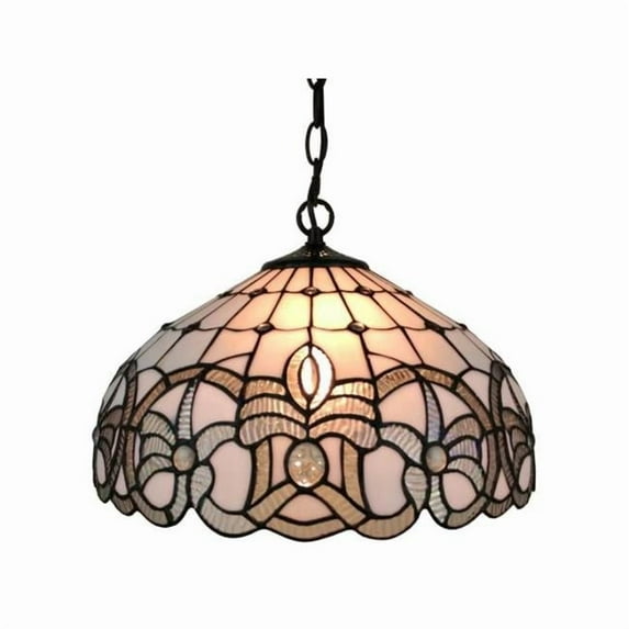 Amora Lighting Tiffany Style White Hanging Lamp 16 Inches Wide AM294HL16B White, Clear 7 to 12 Inches Bronze 13 to 24 Inches