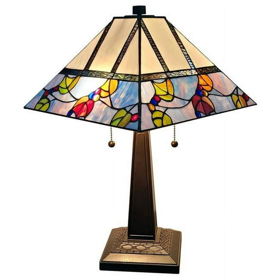 Amora Lighting Tiffany Style Berries/Leaves Mission Table Lamp 22" Tall Multi-colored Bronze