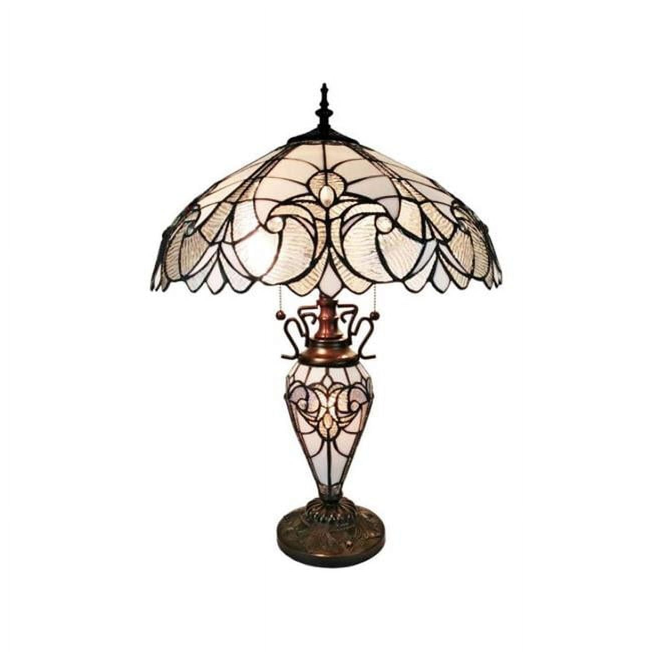 23" White Stained Glass Antique Table Lamp with Pull Chain