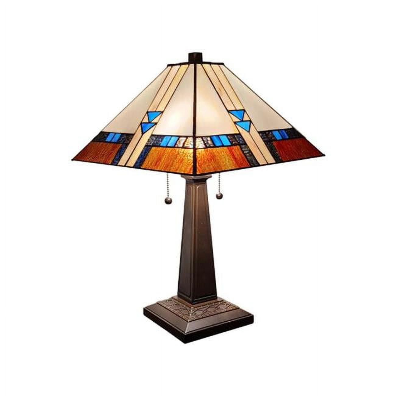 23" Tall Blue and Brown Stained Glass Mission Table Lamp