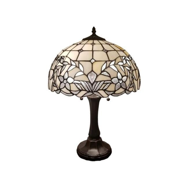 23" White and Multicolor Stained Glass Traditional Table Lamp