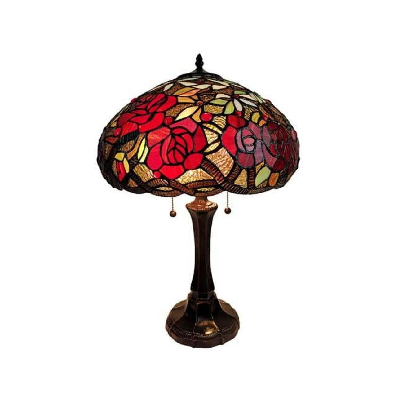 24" Bronze Tiffany Style Table Lamp with Stained Glass Shade