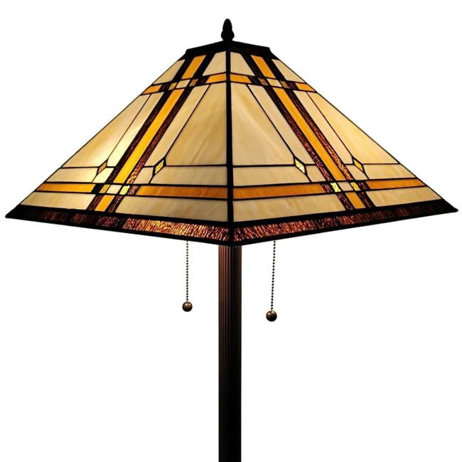 61" Antique Bronze Stained Glass Mission Style Floor Lamp