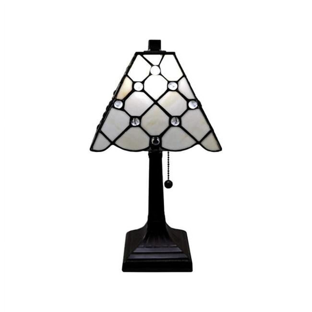 Amora Lighting  8 in. Wide Tiffany Style Mission Jeweled Table Lamp, White