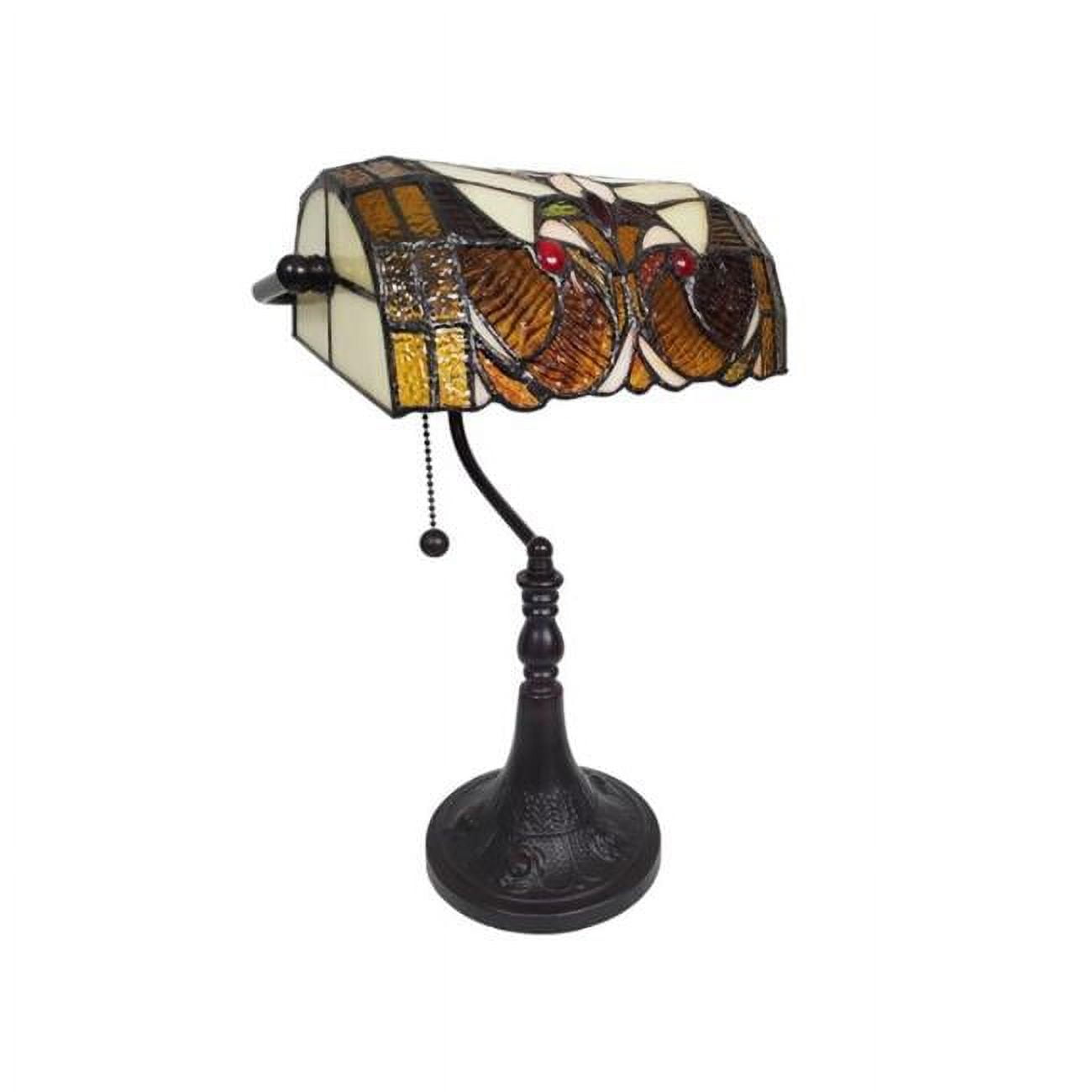 Dark Amber Stained Glass Adjustable Banker Table Lamp